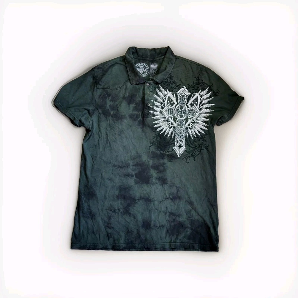 Affliction Black and Gray Polo Shirt